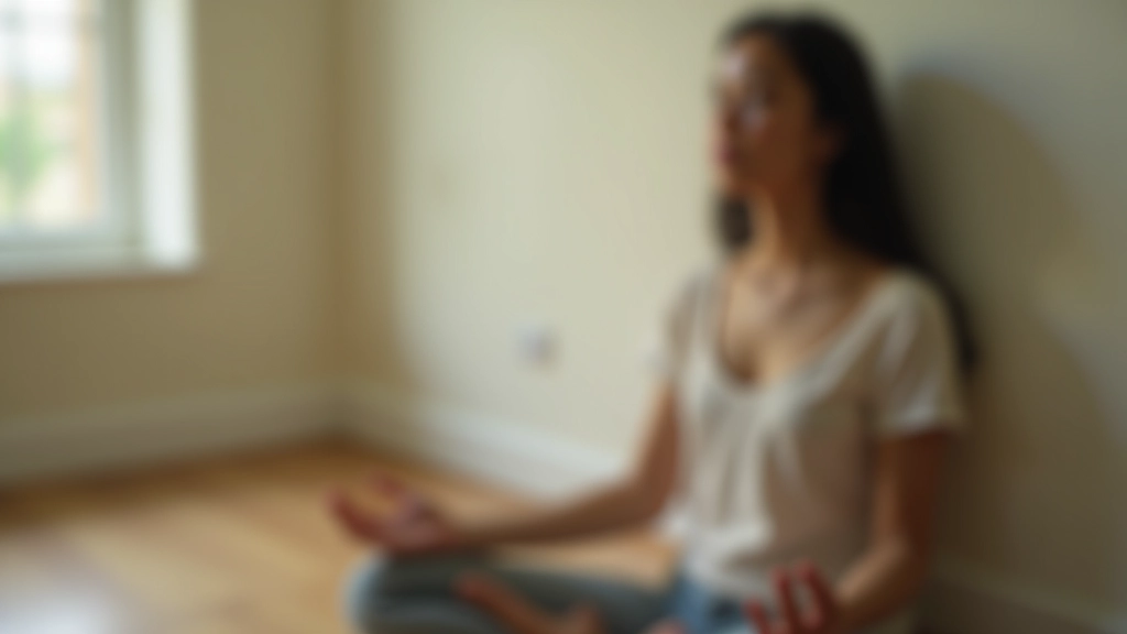 Meditation posture in quiet room with soft natural light, person in comfortable seated position, calm minimalist environment